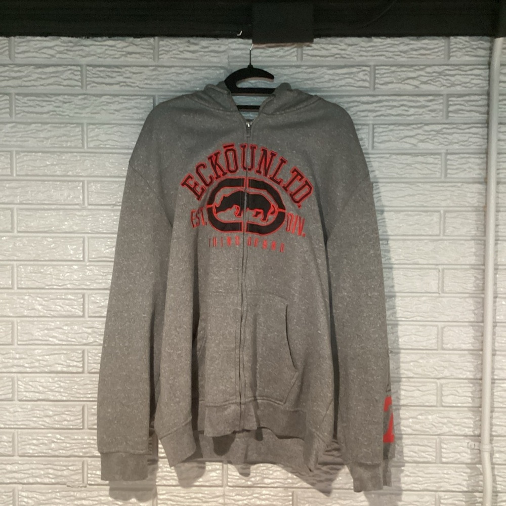 ECKO UNLIMITED Gray Hoodie Full Zip Trendy Grunge Skateboard Y2K Men’s Large